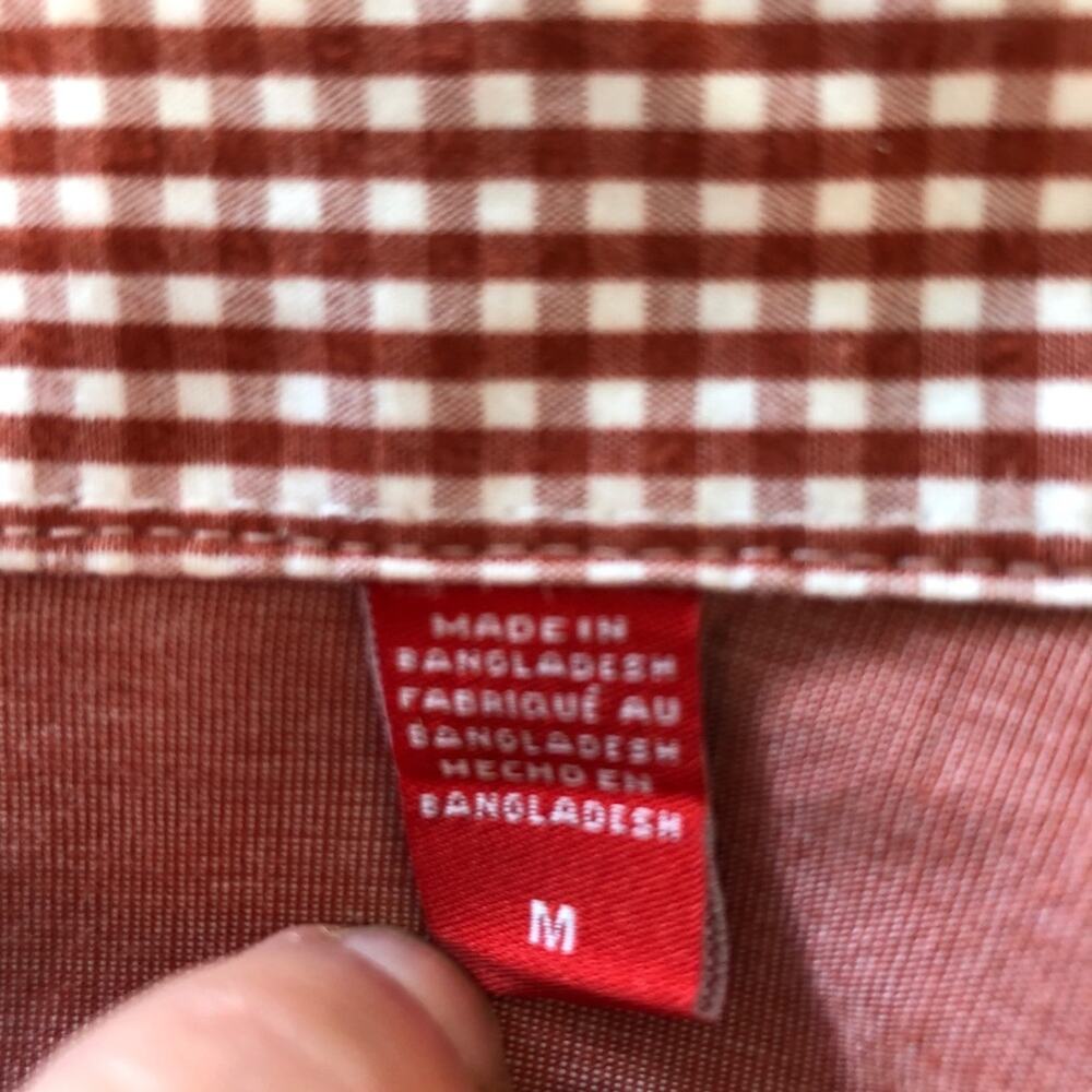 Izod Flip Cuff Button Down Shirt Men Medium Rust Red Checked Sleeves Casual - Picture 6 of 9